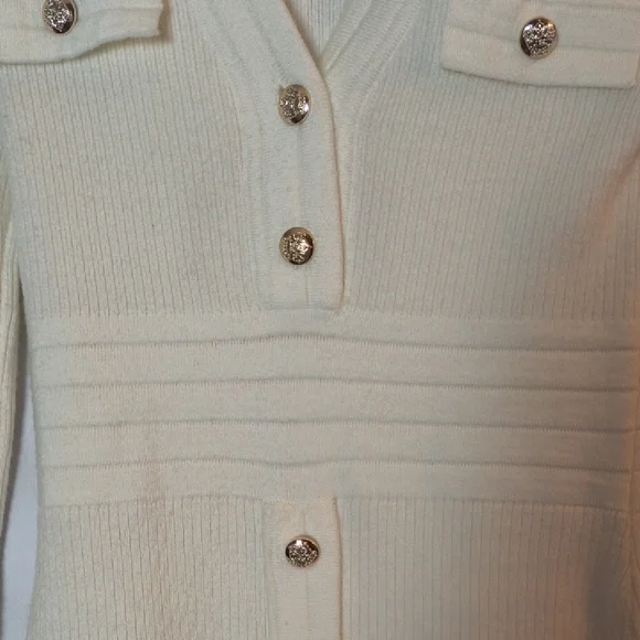 SHEIN Cream Long Sleeve Button Knit Dress Size M - Picture 5 of 9